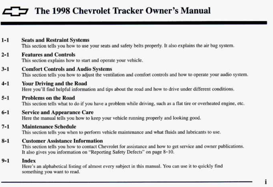 1998 Chevrolet Tracker Owner’s Manual Image
