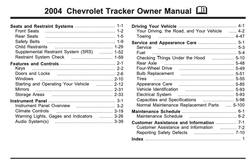 2004 Chevrolet Tracker Owner’s Manual Image