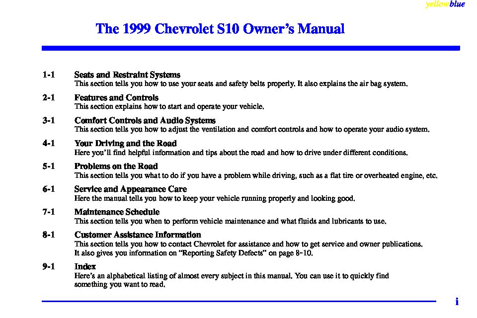 1999 Chevrolet S10 Owner’s Manual Image