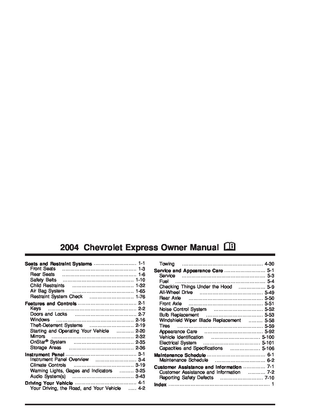 2004 Chevrolet Express Owner’s Manual Image