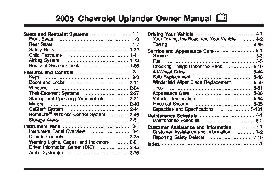 2005 Chevrolet Uplander owner’s manual Image