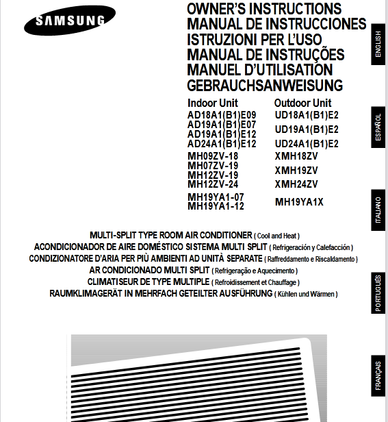 Samsung AD19A1(B1)E07 Air Conditioner User Manual Image