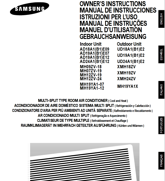 Samsung AD19A1(B1)E12 Air Conditioner User Manual Image