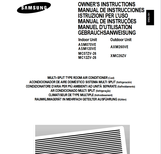 Samsung AM 14A1(B1)E07 Air Conditioner Owners Manual Image