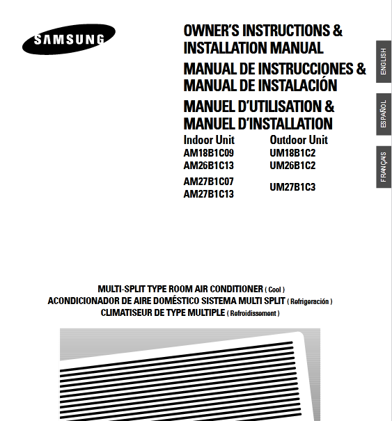 Samsung AM26B1C13 Air Conditioner User Manual Image