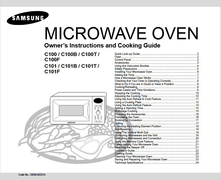 Samsung C100 Microwave Oven User Manual Image