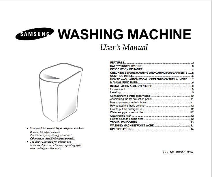 Samsung DC68-01922A Washer Image