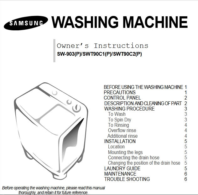 Samsung SW-903(P) Washer/Dryer Image