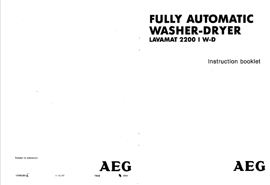 AEG 2200 I W-D Washer/Dryer Image