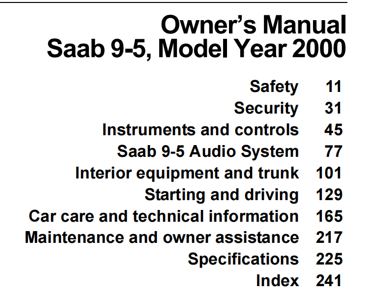2000 Saab 9-5 Owner’s Manual Image