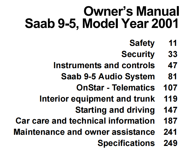 2001 Saab 9-5 Owner’s Manual Image