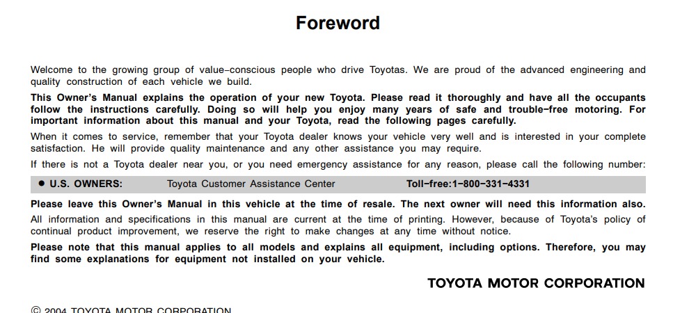 2000 Toyota MR2 Spyder Owner’s Manual Image
