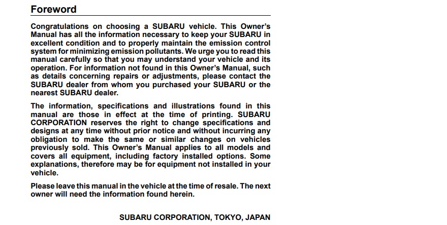 2021 Subaru Outback owner’s manual Image